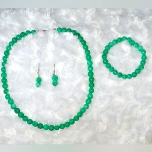Jade Necklace, Earrings and Bracelet